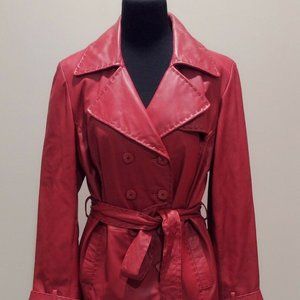 VINTAGE WILSONS LEATHER RED DOUBLE BREASTED WOMENS TRENCH COAT SZ XL WORN ONCE!
